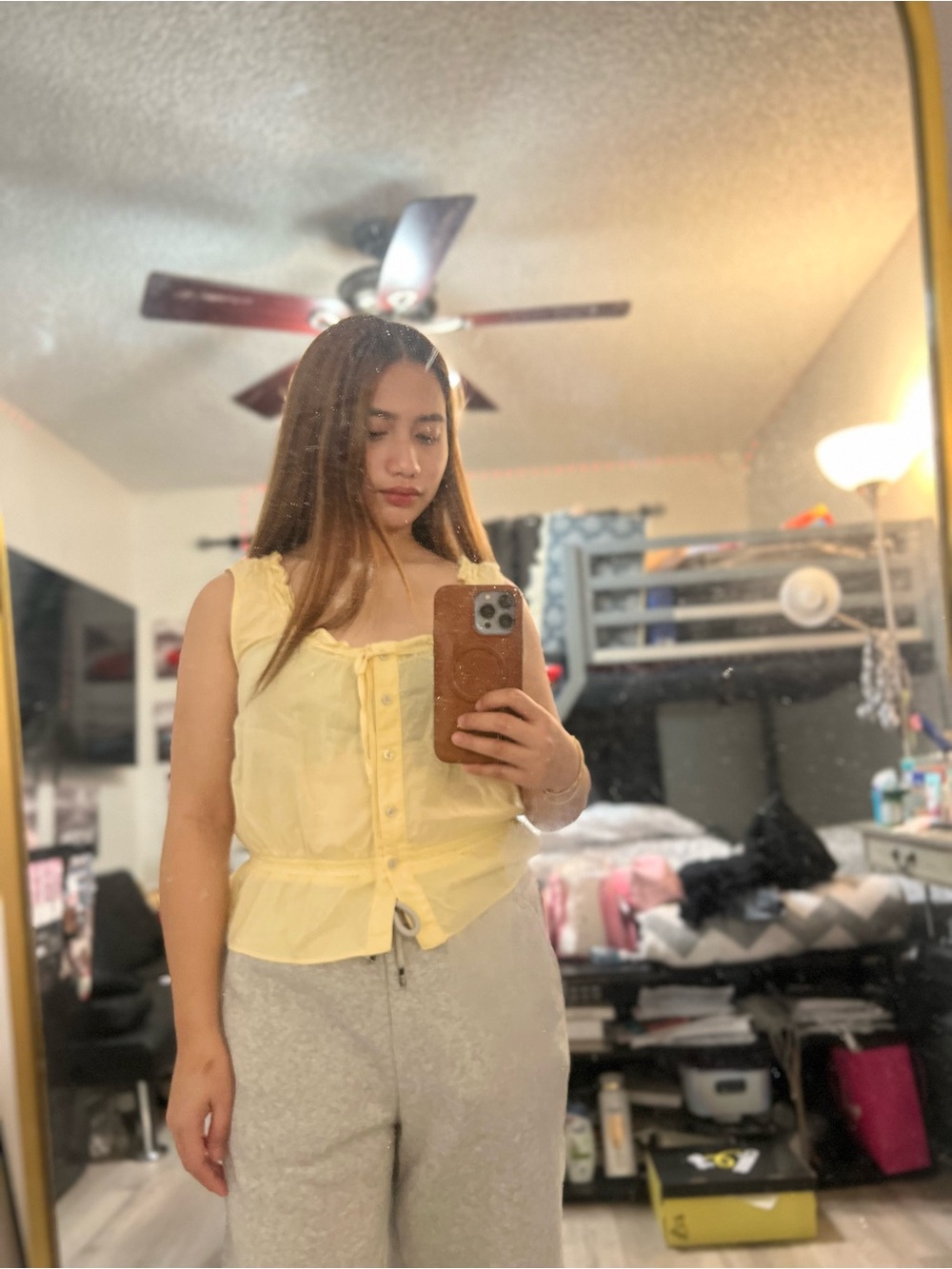 Universal Thread Pale Yellow Sleeveless Ruffled Button-Front Top